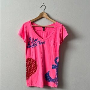 Vintage 88 Tees Women's Size S V-Neck Bright Pink Tshirt